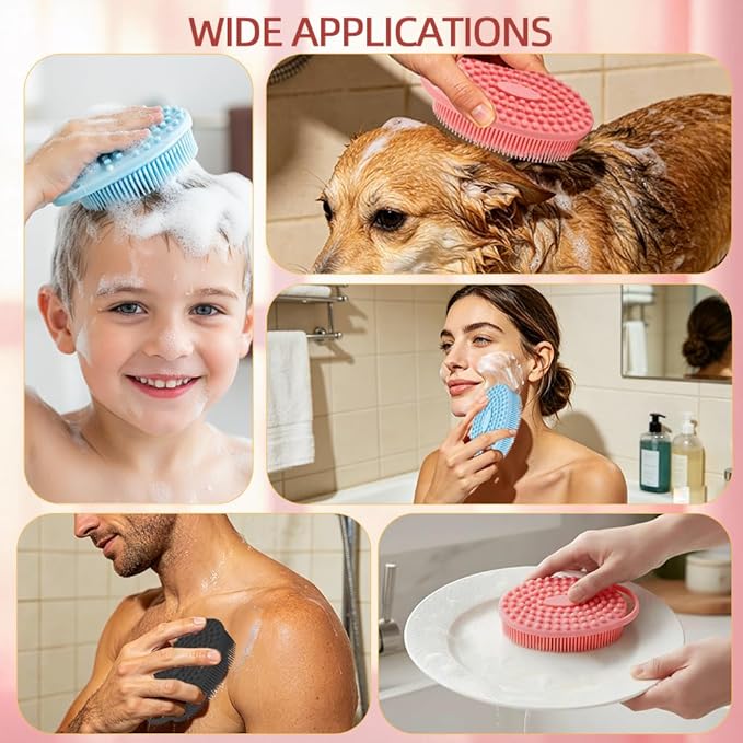 Silicone Body Scrubber 3 Pack Silicone Loofah Exfoliating Body Scrubber Soft Silicone Shower Brush with Handle Double Sided Bath Body Brush for Women Men Cleaning Massage Sensitive Skin, Lather Well