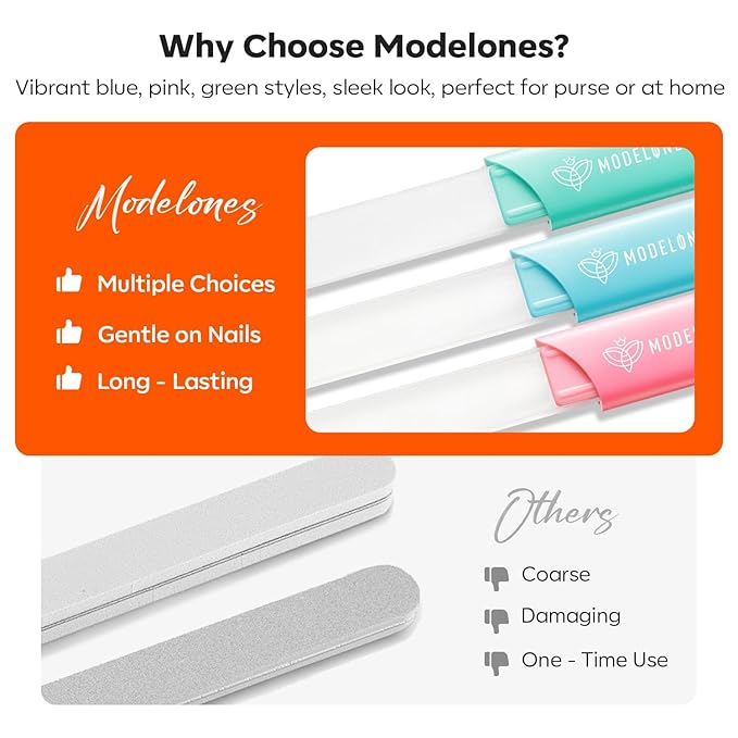Modelones Glass Nail Files, 3 PCS Crystal Glass Nail Files with 180/240 Grit, Double-Sided Reusable Sandblasted Fingernail Buffers Nail Shaper & Smoother for Cuticle Remover Home Manicure