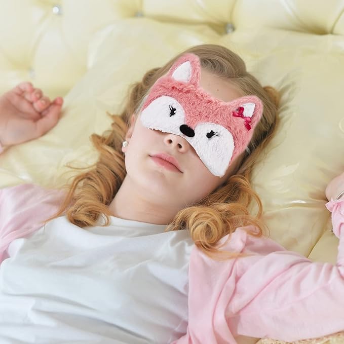 Haysandy 3 Pieces Sleep Mask for Kids Girls Cute Cat Sleeping Eye Cover Soft Mask Comfortable Funny Animal Night Eye Blindfold Cover for Kids Girls Women Home Travel(Fox)