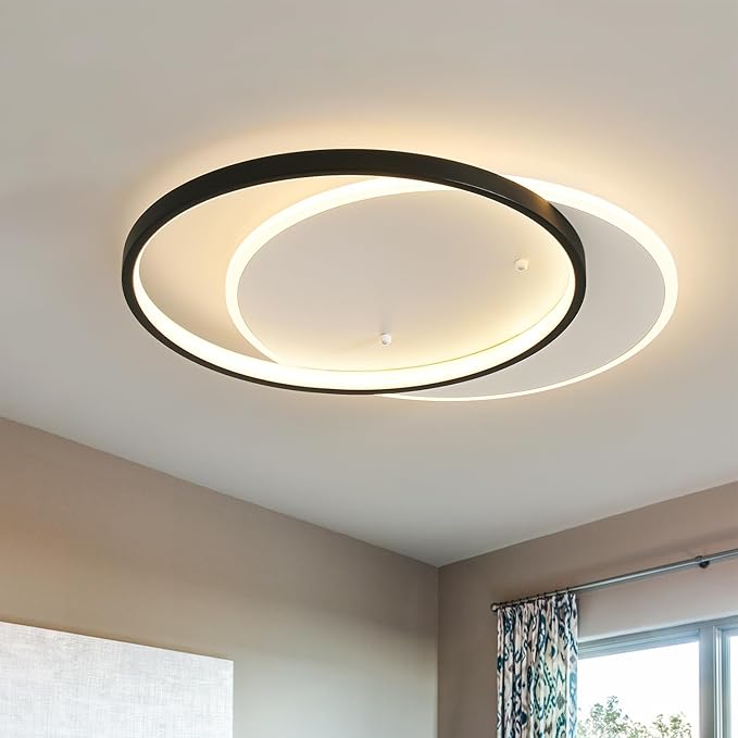 Shine LUEST Modern LED Ceiling Light Fixture Black Semi Flush Mount Light with Remote Control 19.69" Hallway Light Fixtures Ceilings Mount Dimmable Ceiling Lamp for Bedroom,Kitchen,Entryway