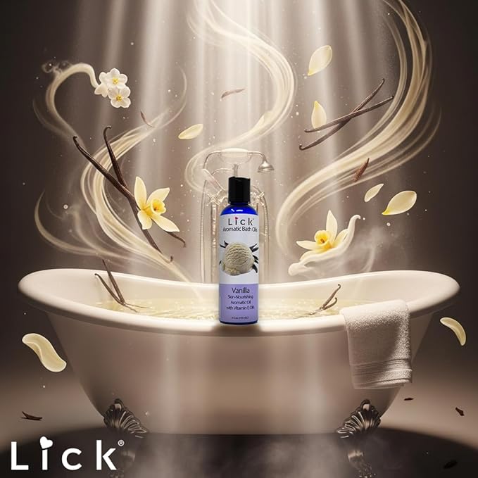 Lick Vanilla Aromatic Bath Oil - Dessert Aromas Collection - Lightweight Soaking Oils for Relaxation, 4 oz