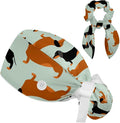 Adjustable Brown Dachshund Dog Blue Surgical Scrub Cap with Button,Sweatband for Women with Bow Hair Scrunchy