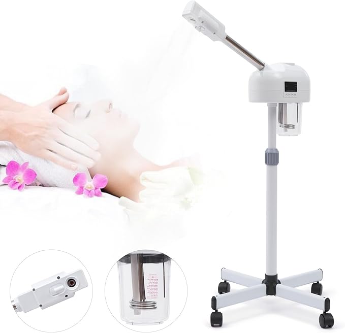 Face Steamer Facial, Ozone Facial Steamer Professional for Clean Skin for Salon Beauty and Spa Shop, Mist Face Steamer Skin Care Equipment, Steamer for Face Spa- White