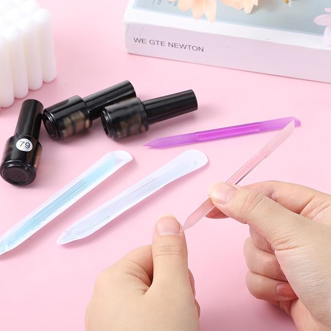 4 PCS Glass Cuticle Pusher Tool, Cuticle File, Dual Ended Manicure Stick, Crystal Nail File Remover Tool, Professional Nail Care Kit