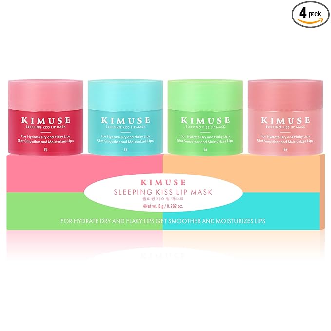 KIMUSE Lip Mask Set, 4PCS Lip Sleeping Mask Overnight Treatment Lip Care Products, Moisturize & Nourish, Cracked Dry Lips, Intense Hydration with Shea Butter (SET)