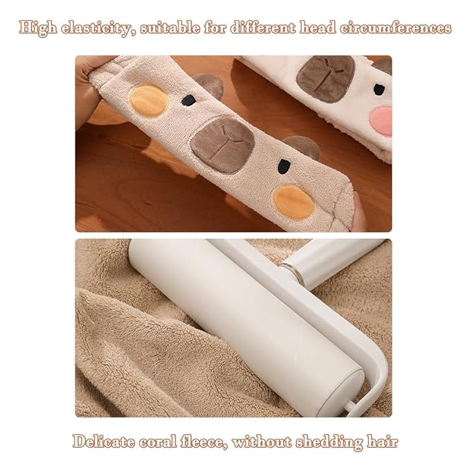 PERFECTSIGHT Kawaii Headband for Spa, Makeup, Washing Face, Party - 2 Pack Cute Hair Band for Shower Beauty Skincare, Soft Facial Headbands for Girls and Women (Brown+Pink Capybara)