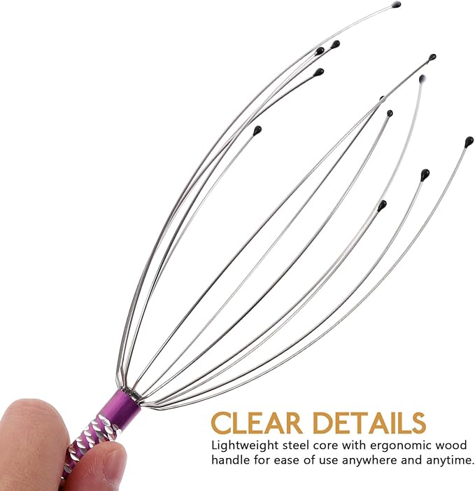 rosenice Scalp Massager Hand Held Therapeutic Head Scratcher Steel Wire Head Massager with Wooden Handle for Home Spa Relief and Relaxation (3 Packs)