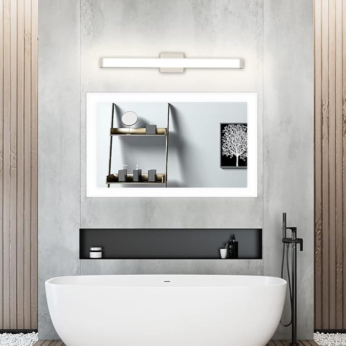33.5 Inch Brushed Nickel LED Bathroom Vanity Light, 18W 4000K Natural White Square Wall Fixture, Modern Lighting for Over Mirror, Damp Rated