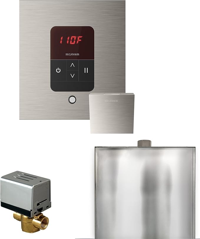 Mr Steam Basic Butler Steam Shower Ctrl Pkg w/Square iTempo Control and Steamhead in Brushed Nickel