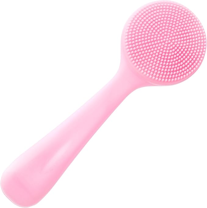HINZIC Silicone Manual Facial Cleansing Brush, Skin Friendly Waterproof Face Cleaning Scrubber Exfoliator Cleanser for Blackheads Whiteheads Makeup Residues Removal- Pink