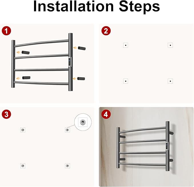Towel Warmer with Built-in Timer Bathroom Wall Mounted Bath Towel Heater Plug-in Electric Heated Towel Rack Stainless Steel Curved Round Oil Rubbed Drying Rack 16.54x23.62x5.51 inches Gunmetal