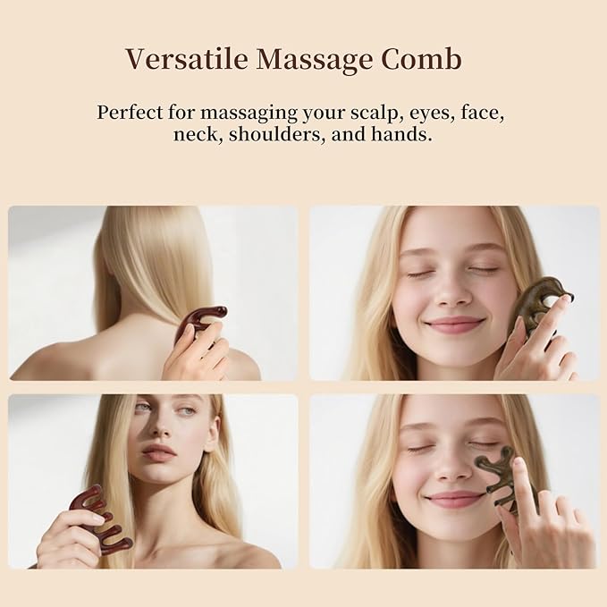 Natural Wooden Hair Growth Scalp Massager Comb, Wood Scalp Massager Tool for Stress Relief, Gua Sha & Scalp Therapy
