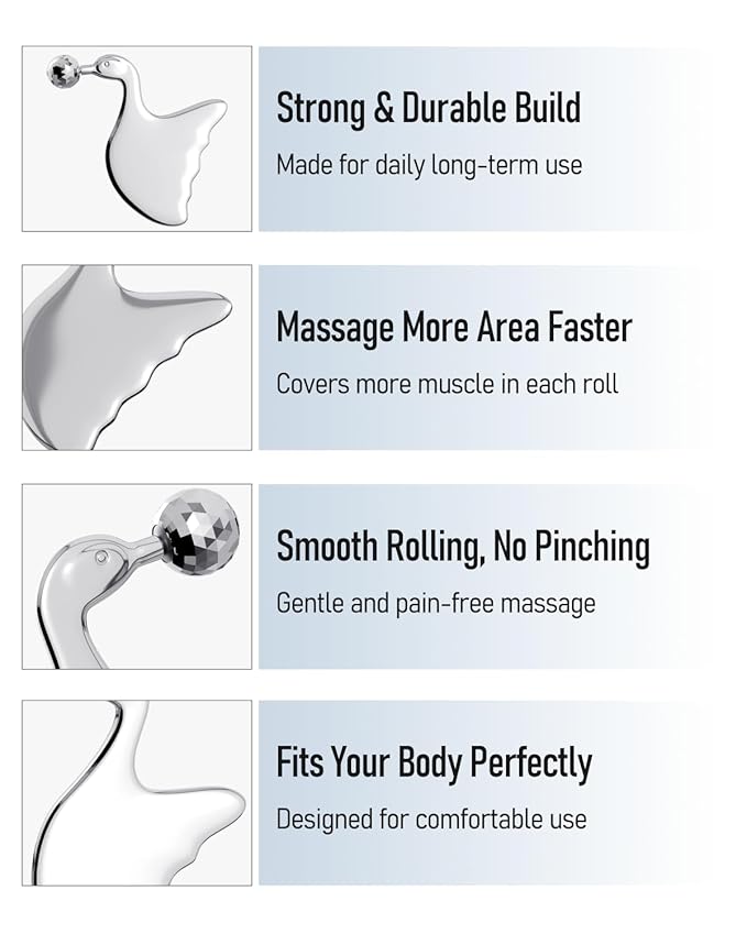 Stainless Steel Gua Sha with Eye Roller, 2026 Updated 2 in 1 Swan Shaped Face Guasha Massage Tool, Cooling Metal Facial Massager Scraper for Jawline Sculpting, Cheeks & Chin, Gift for Women & Moms