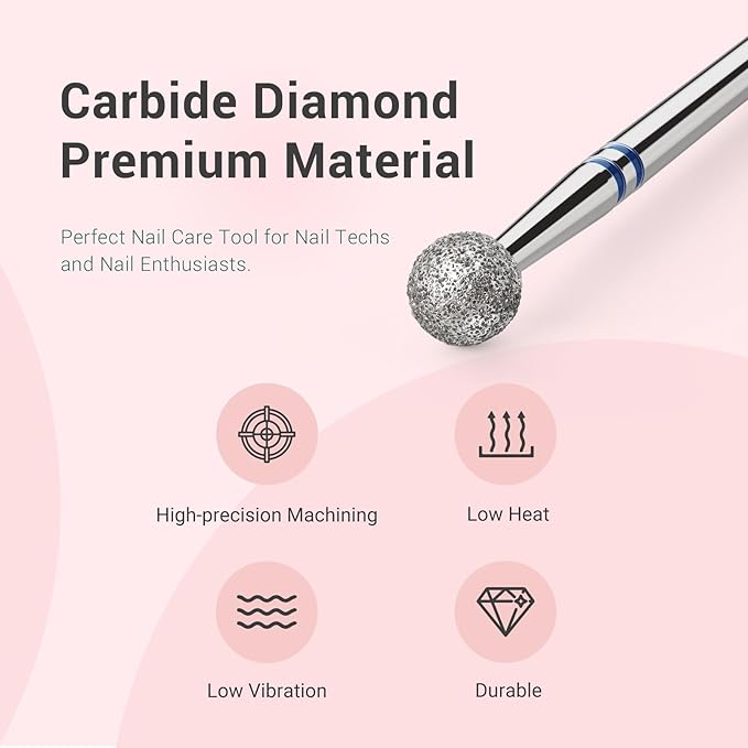 MelodySusie 4mm Ball Shape Cuticle Clean Nail Drill Bit 3/32'', Professional Safety Carbide Diamond Under Nail Cleaner for Cuticle Dead Skin Nail Prepare, Beginners Bits, Series Bit-S, Medium
