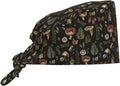 Scrub Cap for Women and Men Boho Black Leaf Pattern Adjustable Breathable Sweatband Hat for Work Kitchen Spa Shower Daily Use