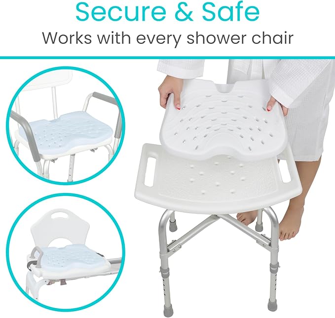 Vive Shower Seat Cushion - Comfortable Support for Pain Relief - Waterproof, Soft Padded & Non Slip for Tub Chairs, Transfer Benches, Bath Stool, Bathtubs - for Seniors, Elderly, Handicap & Disabled