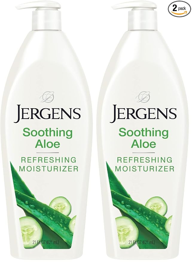 Jergens Soothing Aloe Body Lotion, Aloe Vera Body and Hand Moisturizer, Illuminating Hydralucence Blend, with Cucumber Extract, Dermatologist Tested, 21 Oz (Pack of 2)