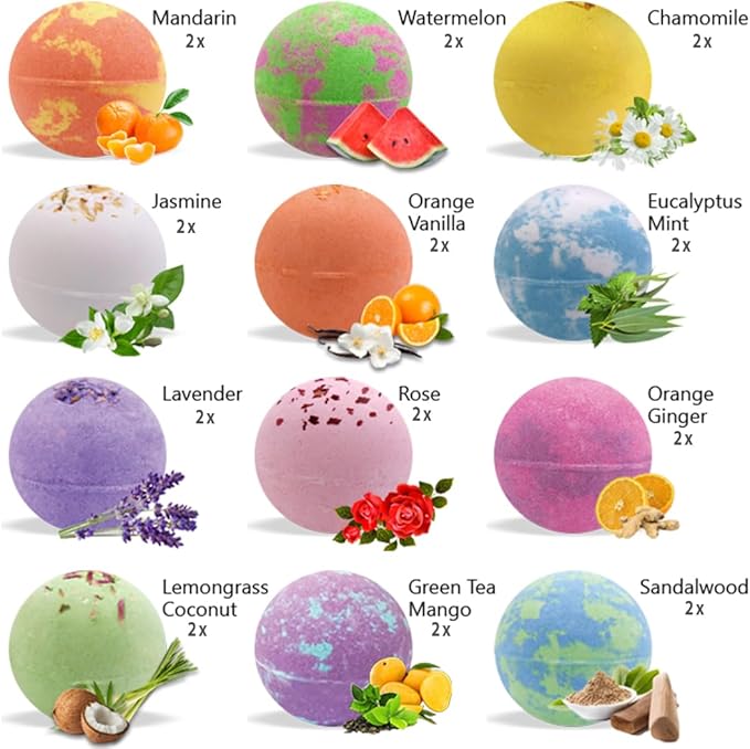 Bath Bombs for Women Gift Set - 24 Natural and Organic Bath Bombs with Essential Oils & Moisturizing Shea Butter, Spa Birthday Gift, Mothers Day Gifts for Mom, Selfcare Gifts, for Her, Girls, Kids