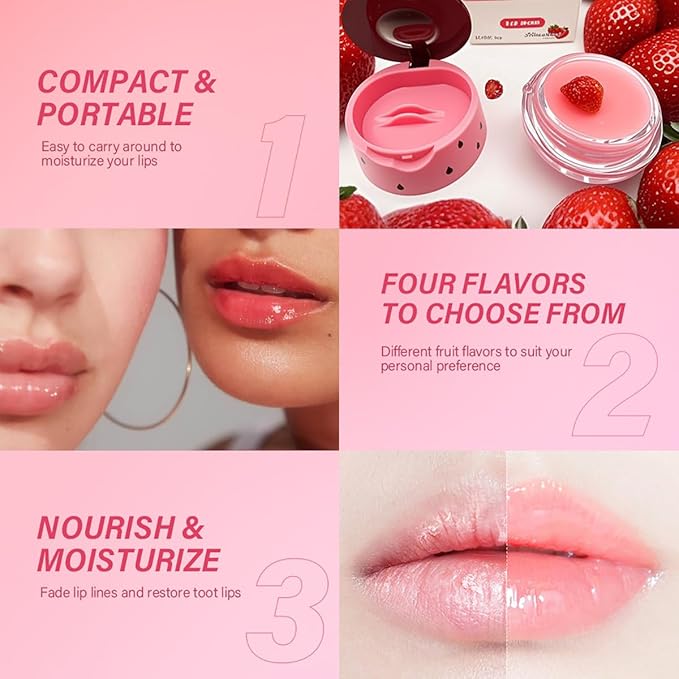 3 Packs Fruit Lip Balm, Moisturizing & Smoothing Lip, Hydrate Repair Prevent Dry Cracked Lip Sleeping Lip Mask, Effective Reduces Lip Lines Lip Care (Honey & Strawberry & Watermelon)
