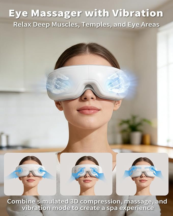 Pinailon Eye Massager,Rechargeable Heated Sleep Mask for Comfort and Relaxation Music,Soothes Tired Eyes,Fast Heating,180° Foldable, Eye Mask for Her Him