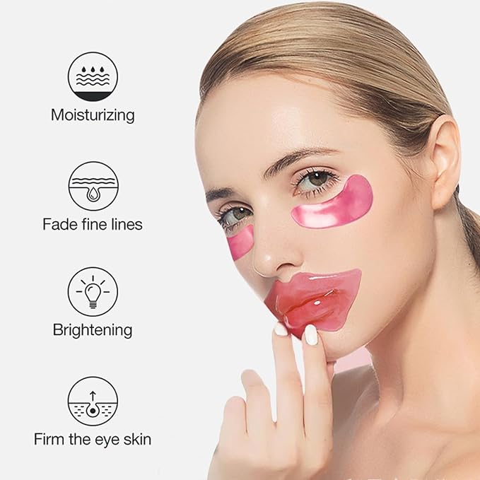 30 Pairs Eye Masks & Lip Masks, Under Eye Patches for Puffy Eyes, Moisturizing Lip Mask Pink Pads, Reducing Fine Lines, Mothers Day Gifts, Graduation Gifts, Teacher Appreciation Gifts, Bulk Gifts