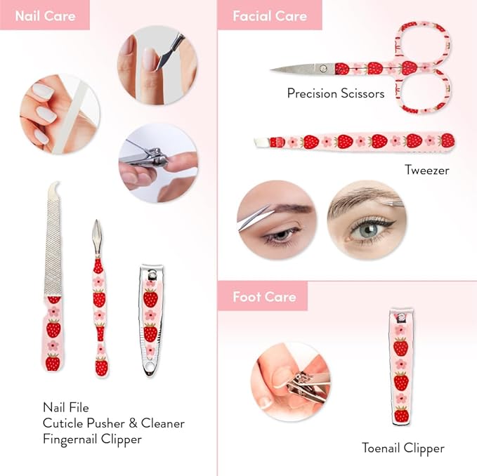 Éclat Manicure Pedicure Kit for Men & Women, 6Pcs Finger & Toe Nail Care Tools Includes Nail Clipper Cutter, Tweezer, File, Cuticle Pusher, Personal Care Professional Grooming Set With Travel Case