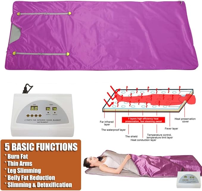 Vanell Far Infrared Sauna Detox Blanket - 2-Zone Spa Sauna Blanket, Overall Wrap Heating, FIR Technology, Zipper Type - Digital Body Heat Blanket