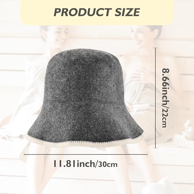 Wool Sauna Hat, Comfortable Soft Felt Wool Cap, Breathable Russian Banya Cap, Protects from Overheating & Hair Damage, for Spa, Steam Room, Banya, Bathhouse, Breathable Grey