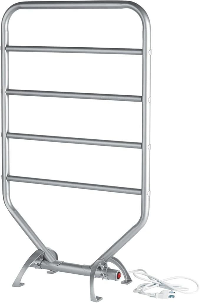 Warmrails Traditional Towel Warmer - Free-Standing or Wall Mounted Towel Warmer Rack for Drying Towels and Garments - 34-Inch Nickel Finish Frame with 4 Bars - Model RTS