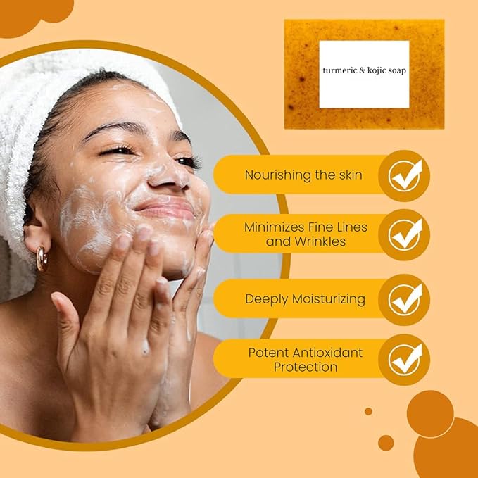 Turmeric Soap & Face Wash Set, Lemon Turmeric Kojic Soap Bar and Foaming Facial Cleanser with Brush Combo for Face & Body, Deep Cleansing Moisturizing