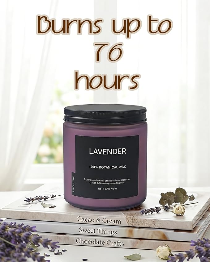 Lavender Scented Candle for Relaxation, 13oz Soy Wax Candle, 70–80 Hour Burn Time, Calming Home Fragrance, Clean Burning Candle, Gift for Women Men, Bedroom & Self Care Use