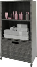 HOOYEAH Pool Towel Rack Outdoor, Waterproof PE Plastic Rattan Wicker Pool Storage Bins Storage Cabinet Organizer, Poolside Towel Caddy with Rolling Wheels for Hot Tub Spa Accessories,Grey