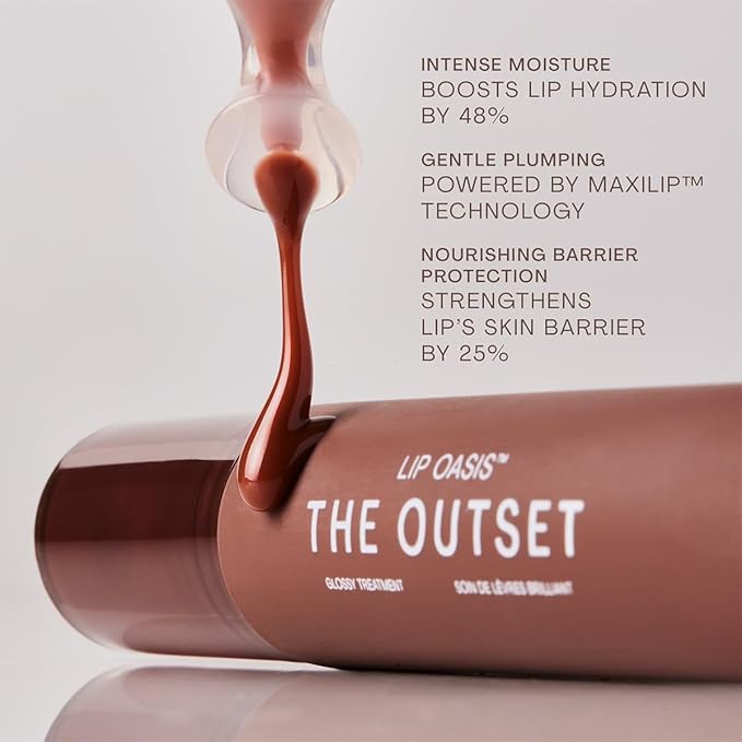 The Outset Lip Oasis Hydrating Lip Balm, Glossy Moisturizing Lip Treatment for Dry, Sensitive Lips, Clean, Vegan & Gluten-Free, Bonfire, 0.3 oz