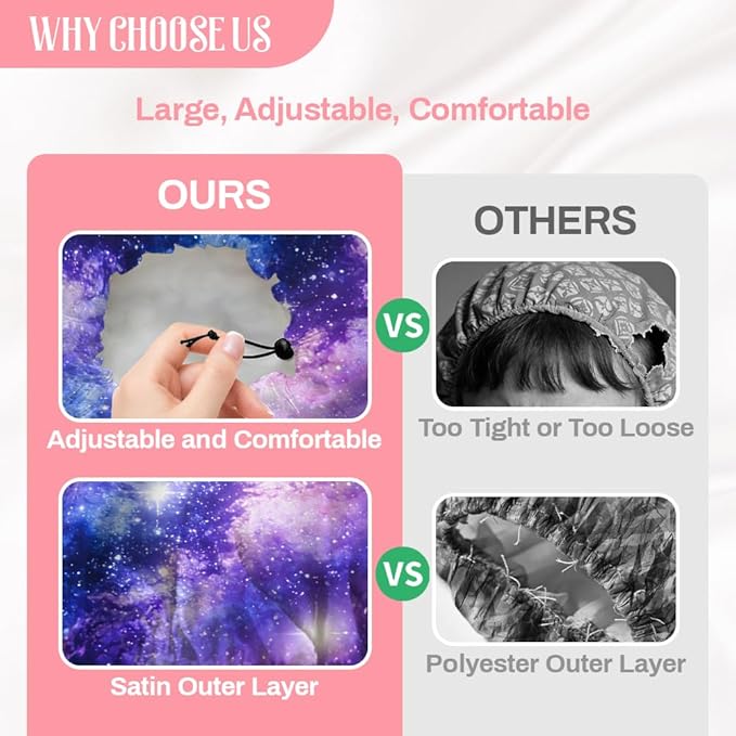 Starry Sky Reusable Shower Cap Milky Way Double Layer Waterproof Shower Caps Large Elastic Hair Cover Adjustable Hair - Drying Caps for Woman Man Bath SPA Travel One Size Fits Most