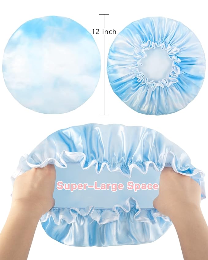 Aquior Shower Caps, Reusable Shower Cap for Women, Double Layer Waterproof Hair Cap, Large Size for All Hair Lengths,for Girls Spa Home Salon Use (Blue Cloud)