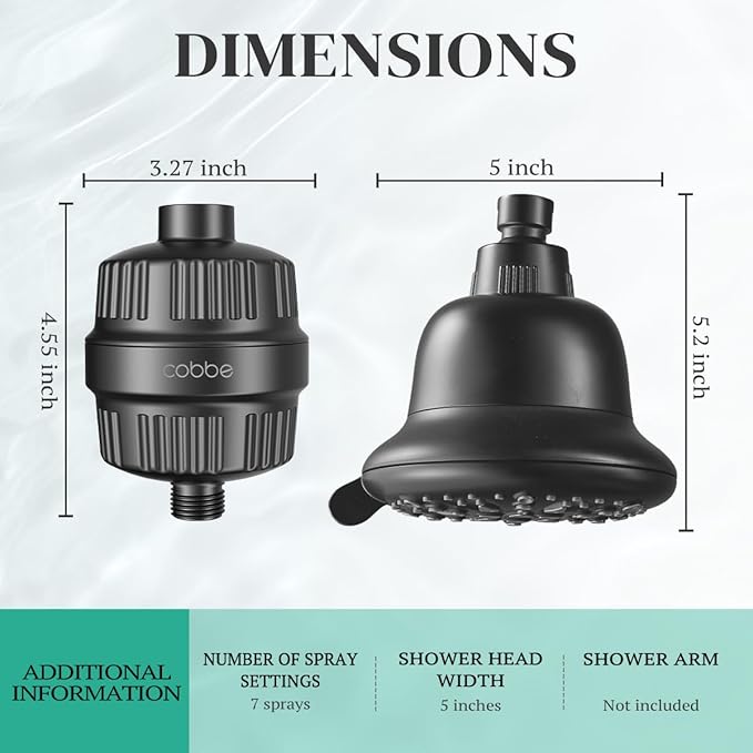 Cobbe Luxury Double Filtered Shower Head, High Output 16+20 Stages – 99% REMOVAL Shower Filters for Hard Water Removes Chlorine and Harmful Substances, 7-Model Setting Spray, Black