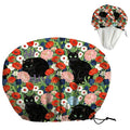 Black Cat Reusable Shower Cap Flower Double Layer Waterproof Shower Caps Large Elastic Hair Cover Adjustable Hair - Drying Caps for Woman Man Bath SPA Travel One Size Fits Most