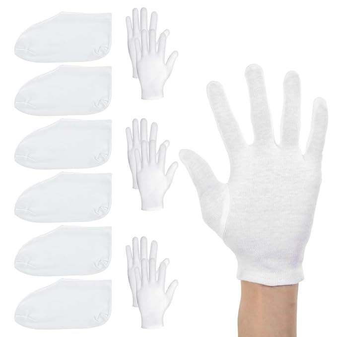 6 Pairs Moisturizing Socks Gloves Set, Spa Foot Moisturizer Socks & Cotton Lotion Gloves for Overnight Hydration, Repair Dry Hands & Feet, Rough Cracked Skin Treatment(Each 3)