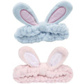 musejoy 2 Pcs Headband Bunny Ears Headband, Cute Spa Headbands for Washing Face Skincare Makeup Headbands for Women Girls Trendy Stuff Present Soft Coral Fleece Hair Accessories(Blue+Dusty Pink)