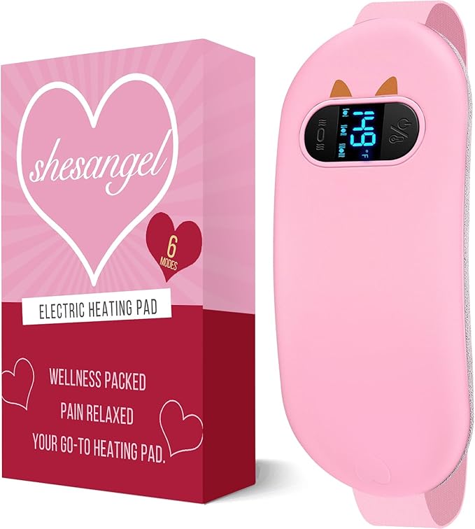 Electric Heating Pad, Portable Cordless Menstrual Heating Pad with 6 Heat Levels and 6 Massage Modes, Fast Large Heating Belly Wrap Belt for Cramps, Back Pain Relief Gifts for Women Girls Her