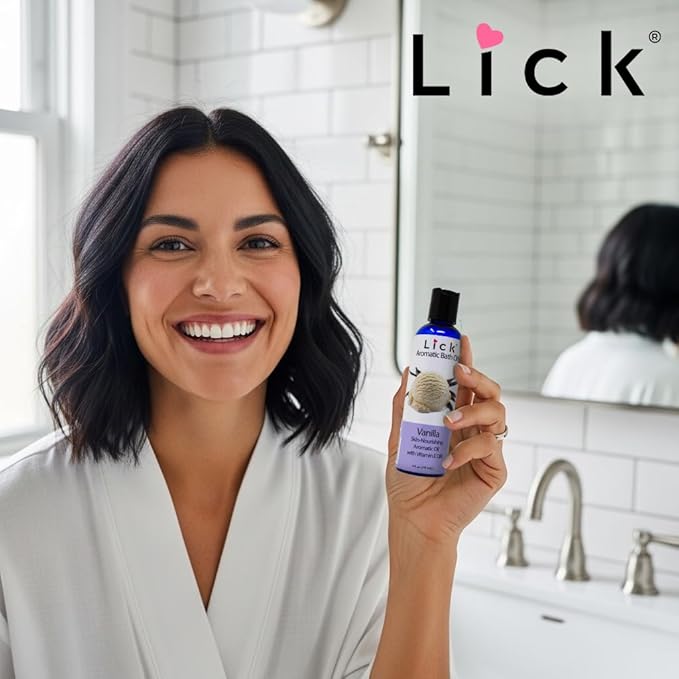 Lick Vanilla Aromatic Bath Oil - Dessert Aromas Collection - Lightweight Soaking Oils for Relaxation, 4 oz