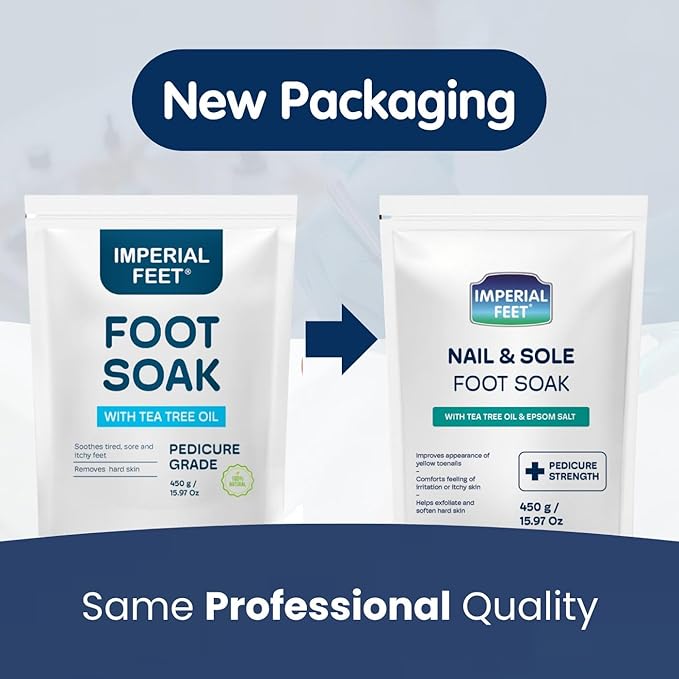 Imperial Feet Epsom Salt Foot Soak (PEDICURE GRADE)-Toenail Repair, Fungus Athletes Foot, Softens Calluses, Tired Feet & Nail Discoloration Foot Soak Salts with Tea Tree Oil 16oz (Green Fungal)