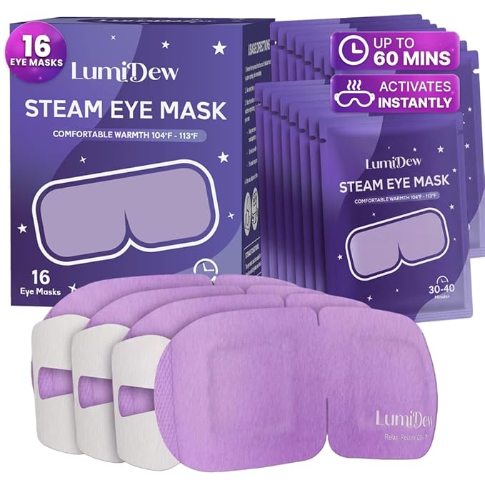 Steam Eye Mask, Self Heating Heated Eye Mask for Sleep, Warm Compress for Eyes, Moist Heat for Dry Eye Relief, Stye Eye Treatment, Spa, Travel Essentials, Unscented 16 Pack