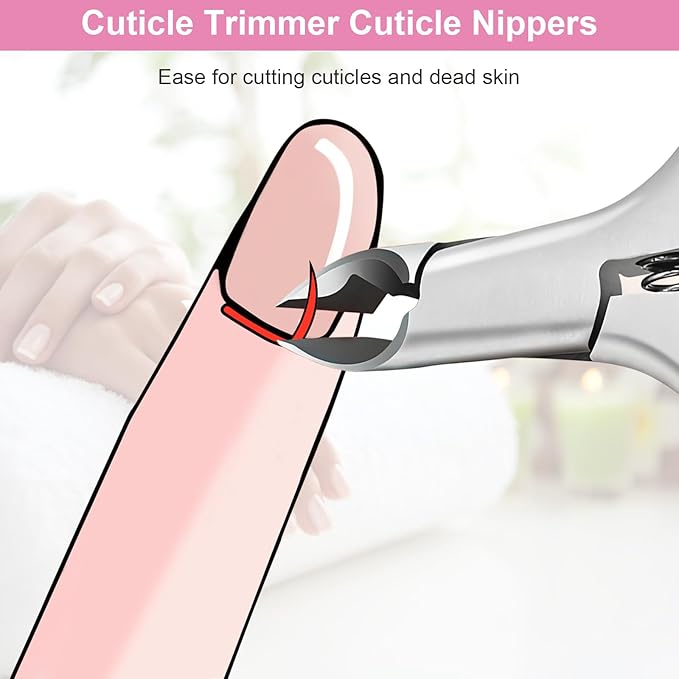 CGBE Cuticle Trimmer 3/4 Jaw Extremely Sharp Cuticle Nippers Stainless Steel Cuticle Clippers Cutter Remover Pedicure Manicure Nail Tool (Pink)