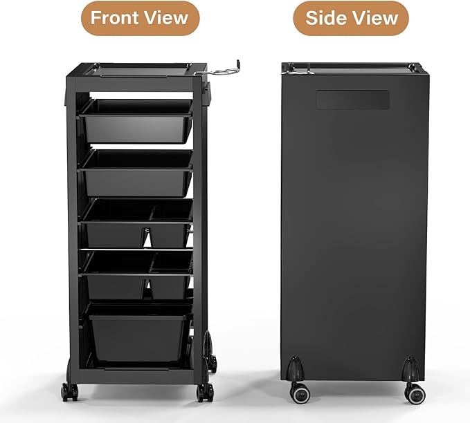 OmySalon Salon Trolley Cart with Wheels & 6 Drawers, Hair Cart Organizer for Stylist Hairdresser, Salon Cabinet Station for Barbershop Beauty Spa