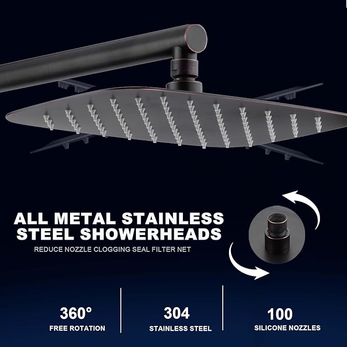 SonTiy Rain Shower Head System with Handheld Spray, 360° Adjustable Shower Arm Exposed Showerhead Kit with Caddy for Whole Family, Brushed Gold, Oil Rubbed Bronze