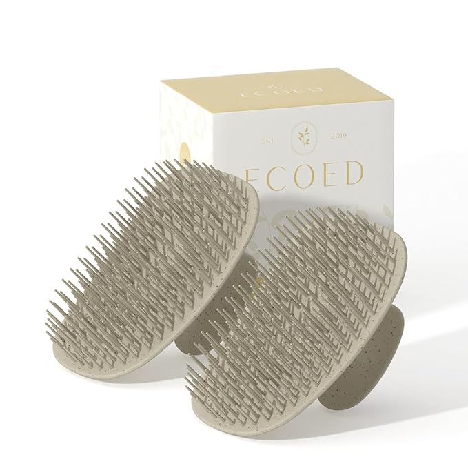 Ecoed 2 PC Scalp Massager Shampoo Brush, Scalp Scrubber & Exfoliator for Dandruff Removal, Wet & Dry Hair and Detangler for Men and Women, Suitable for Short Medium Hair (Natural)