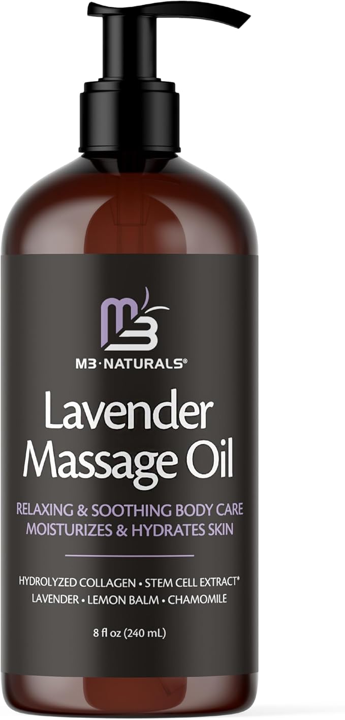 Lavender Sensual Massage Oil with Collagen and Stem Cells, Skin Tightening Therapy for Bum, Thighs, and Belly, Fast-Absorbing Cellulite Oil, 8 fl oz by M3
