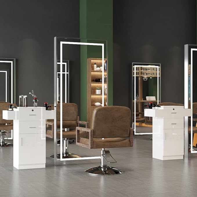 Modern Styling Station for Hair Stylist,Wooden Hair Salon Station Storage Cabinet,Beauty Salon Storage Equipment,Beauty Spa Tool Organizer,with Drawers,for Barber Shop, Home, Bathroom (White)
