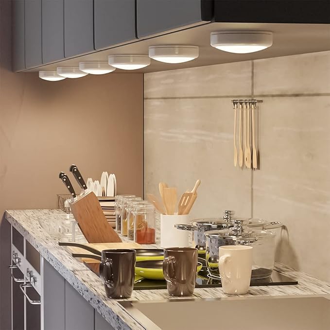 HELPLEX LED Puck Lights with Remote, 3 Pack Color Changing RGBW Stick-On Light, Battery Powered, Dimmable Under Cabinet Lighting with Timer & Memory, Wireless Push Lights for Kitchen & Closet